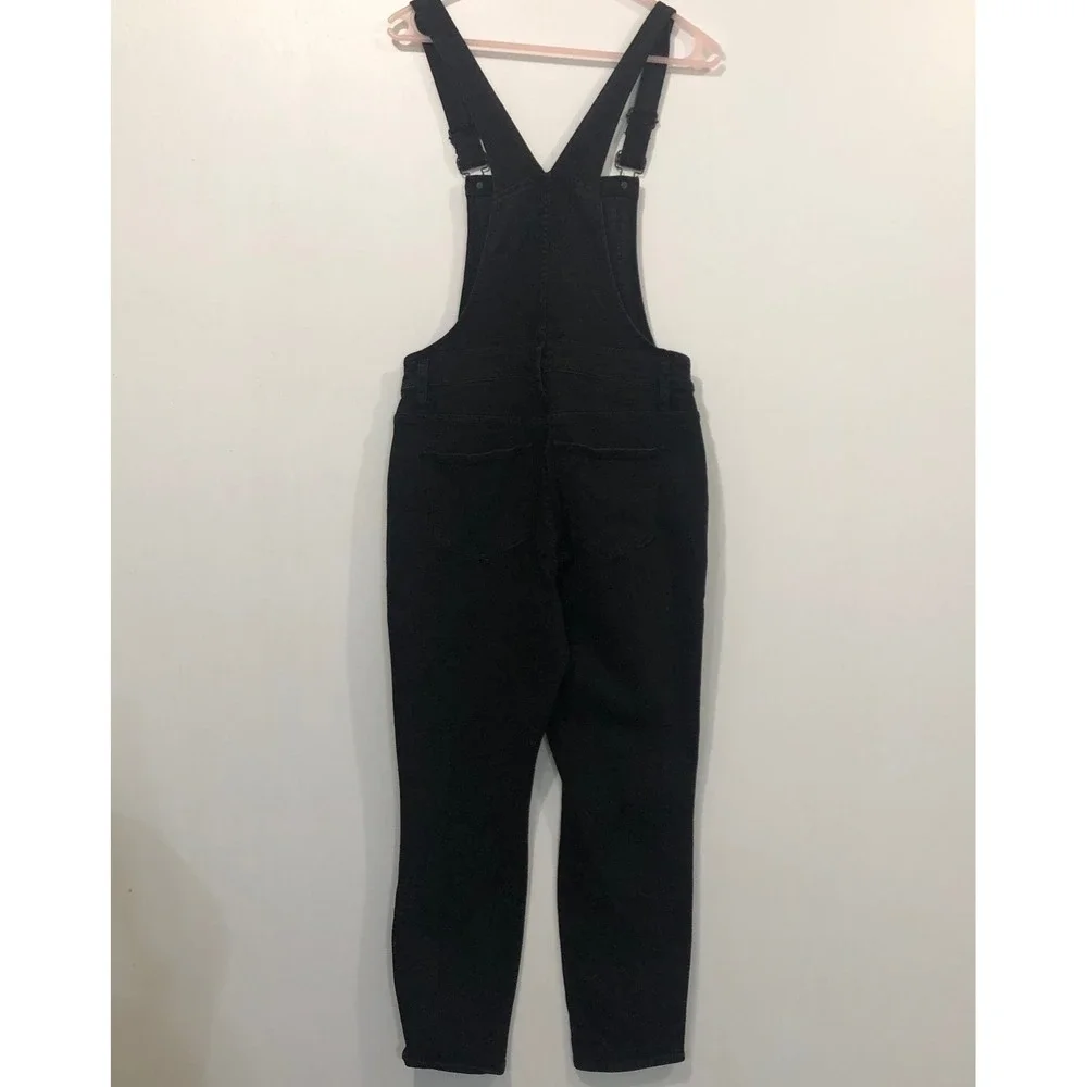 Madewell Denim Skinny Overalls Lunar Wash Black M‎ Adj Strap Pockets Zip Utility